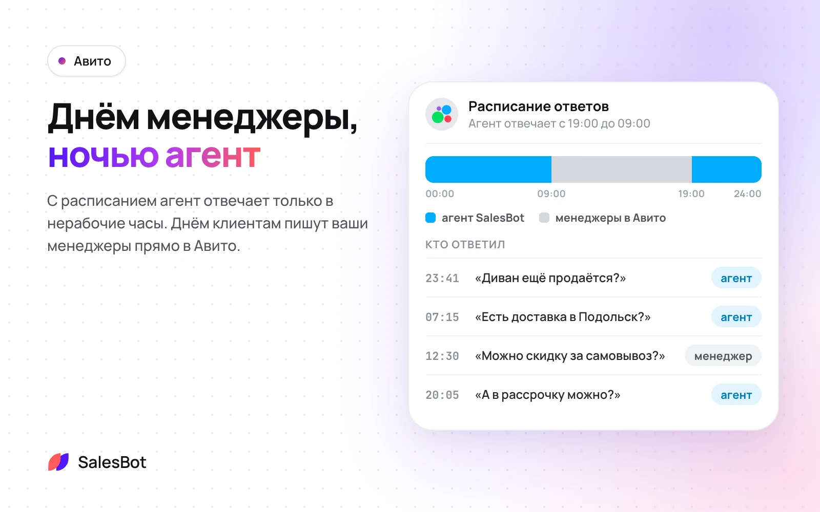 С расписанием агент отвечает только в нерабочие часы