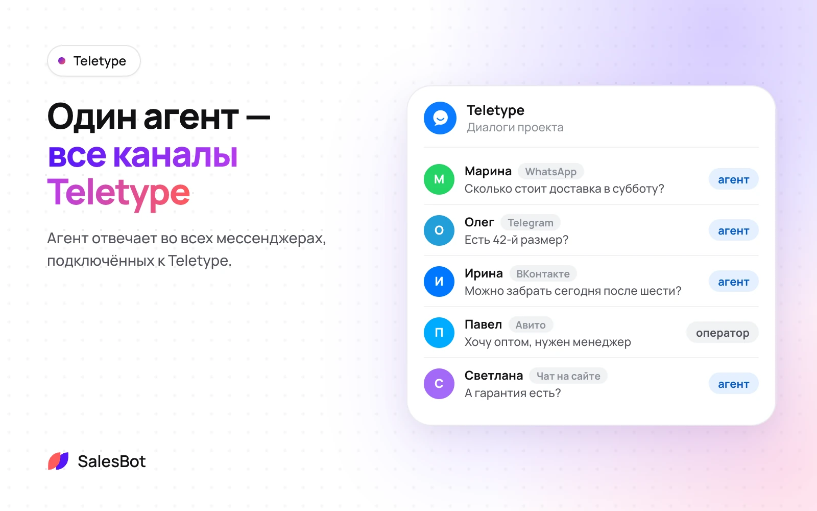 Teletype: Агент отвечает во всех мессенджерах, подключённых к Teletype
